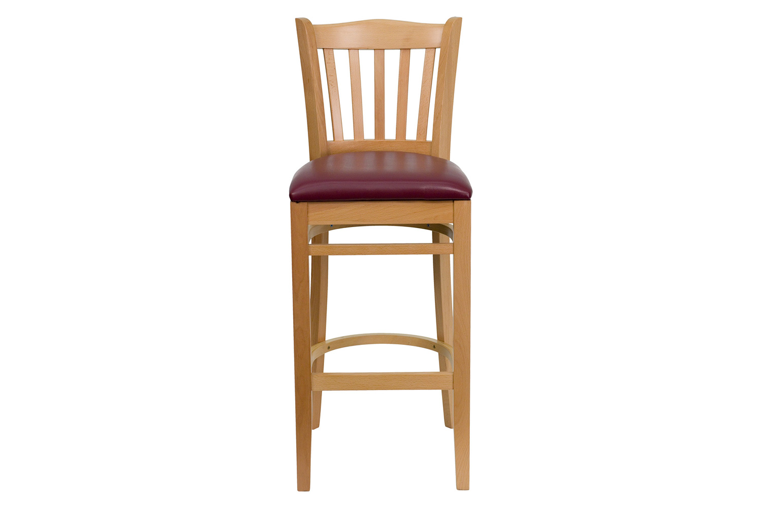 BLNK HERCULES Series Natural Wood Vertical Slat Back Restaurant Bar Stool with Vinyl Seat - Burgundy