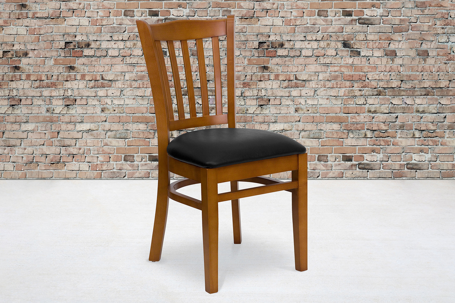 BLNK HERCULES Series Cherry Wood Vertical Slat Back Restaurant Chair with Vinyl Seat