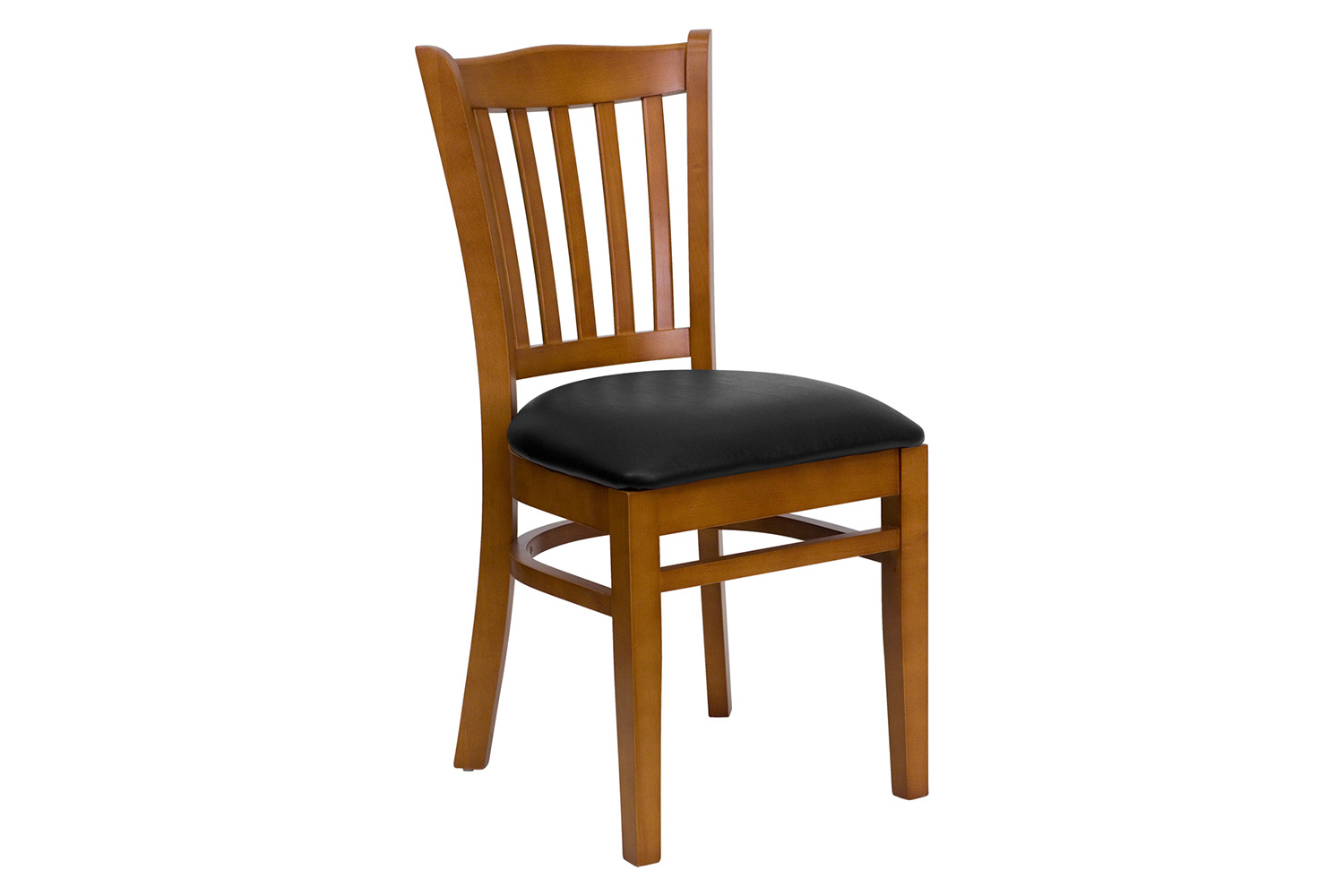 BLNK HERCULES Series Cherry Wood Vertical Slat Back Restaurant Chair with Vinyl Seat - Black