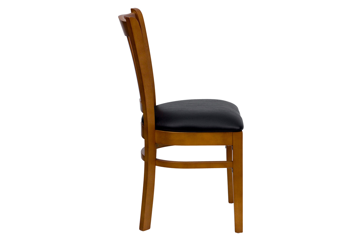 BLNK HERCULES Series Cherry Wood Vertical Slat Back Restaurant Chair with Vinyl Seat - Black