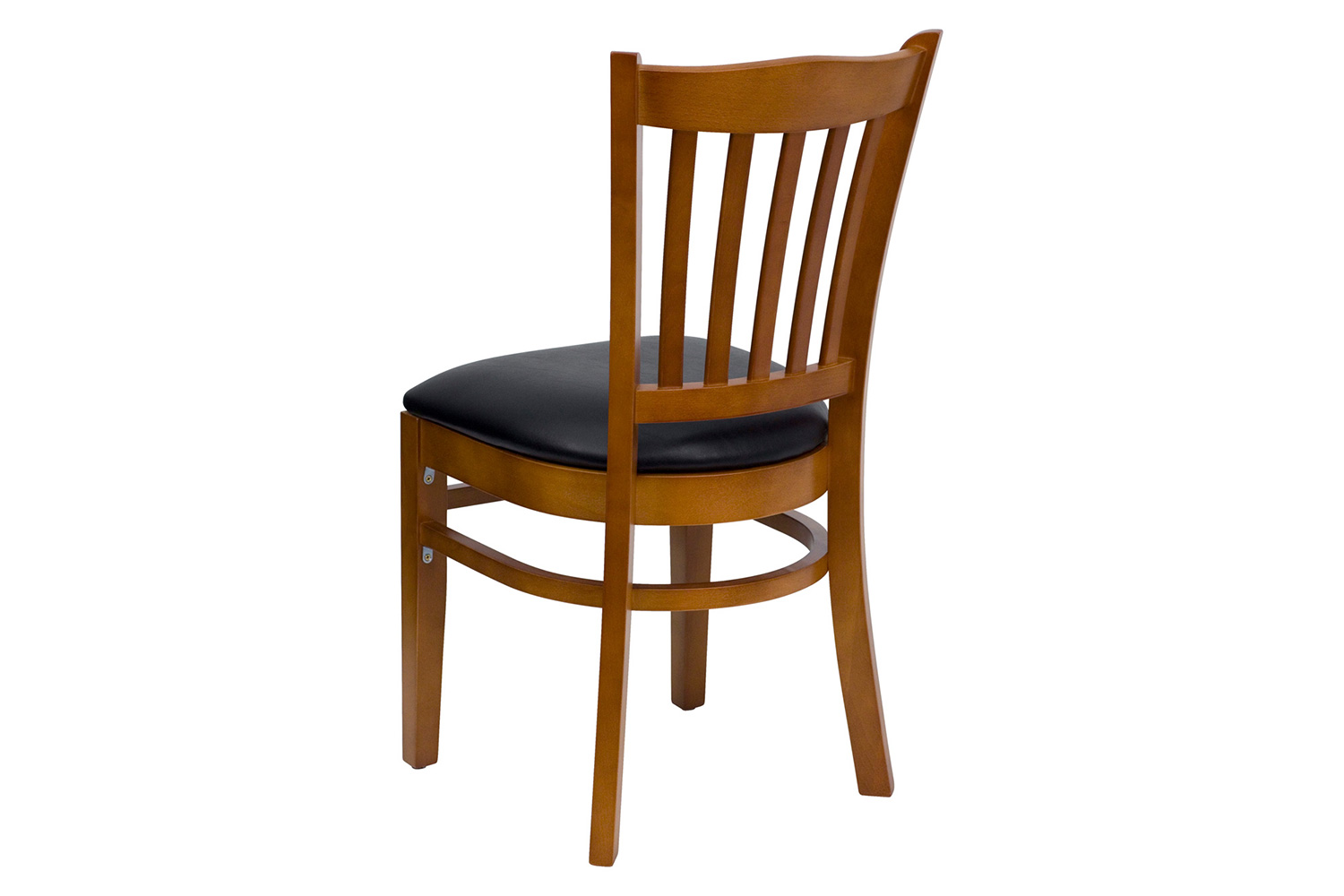 BLNK HERCULES Series Cherry Wood Vertical Slat Back Restaurant Chair with Vinyl Seat - Black