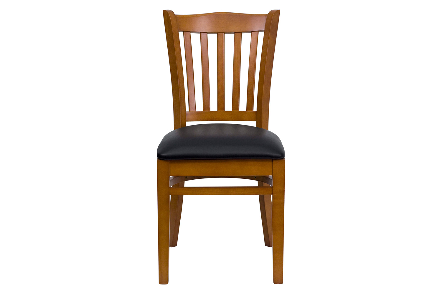 BLNK HERCULES Series Cherry Wood Vertical Slat Back Restaurant Chair with Vinyl Seat - Black