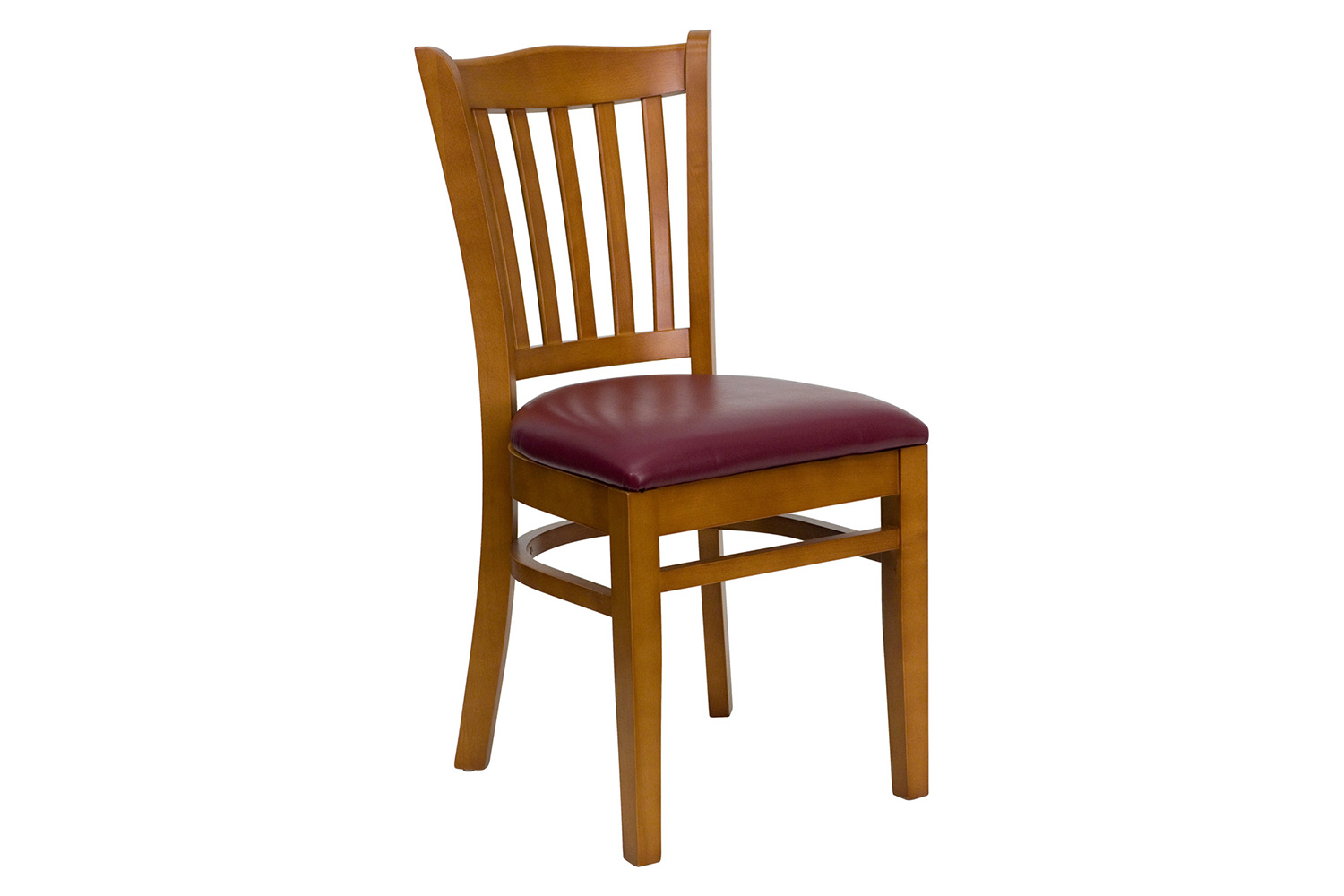 BLNK HERCULES Series Cherry Wood Vertical Slat Back Restaurant Chair with Vinyl Seat