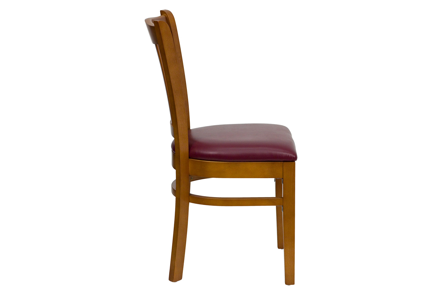 BLNK HERCULES Series Cherry Wood Vertical Slat Back Restaurant Chair with Vinyl Seat - Burgundy