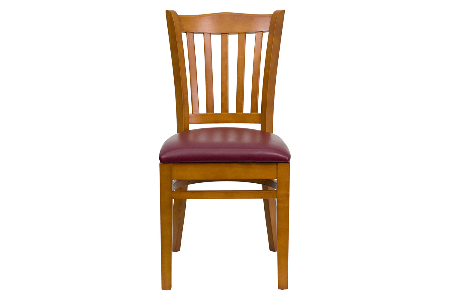 BLNK HERCULES Series Cherry Wood Vertical Slat Back Restaurant Chair with Vinyl Seat - Burgundy