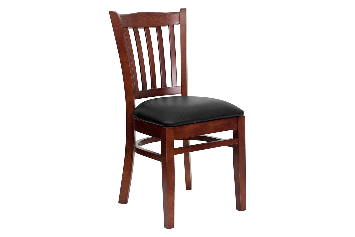 BLNK HERCULES Series Mahogany Wood Vertical Slat Back Restaurant Chair with Vinyl Seat - Black