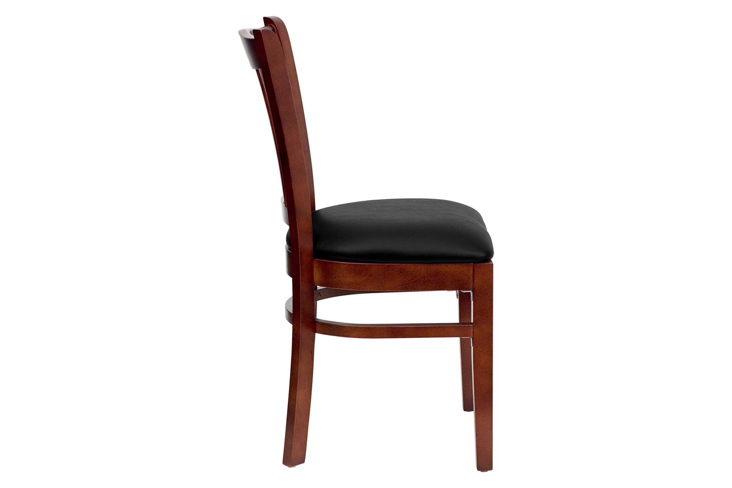 BLNK HERCULES Series Mahogany Wood Vertical Slat Back Restaurant Chair with Vinyl Seat - Black