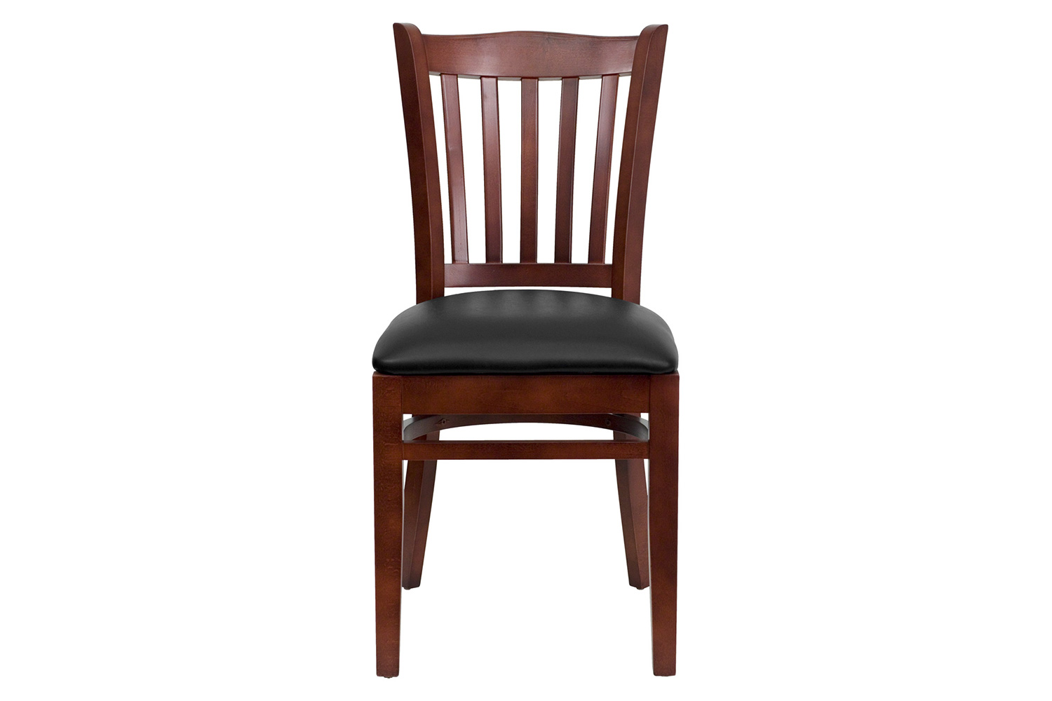 BLNK HERCULES Series Mahogany Wood Vertical Slat Back Restaurant Chair with Vinyl Seat - Black