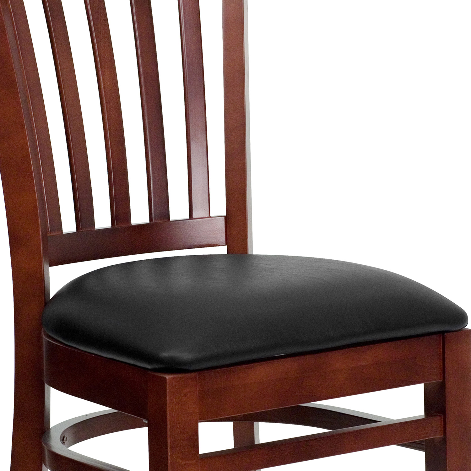 BLNK HERCULES Series Mahogany Wood Vertical Slat Back Restaurant Chair with Vinyl Seat - Black