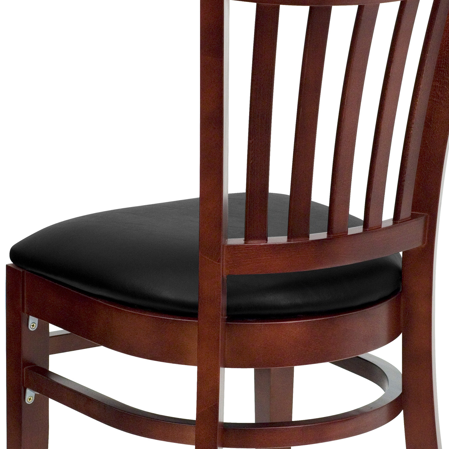 BLNK HERCULES Series Mahogany Wood Vertical Slat Back Restaurant Chair with Vinyl Seat - Black