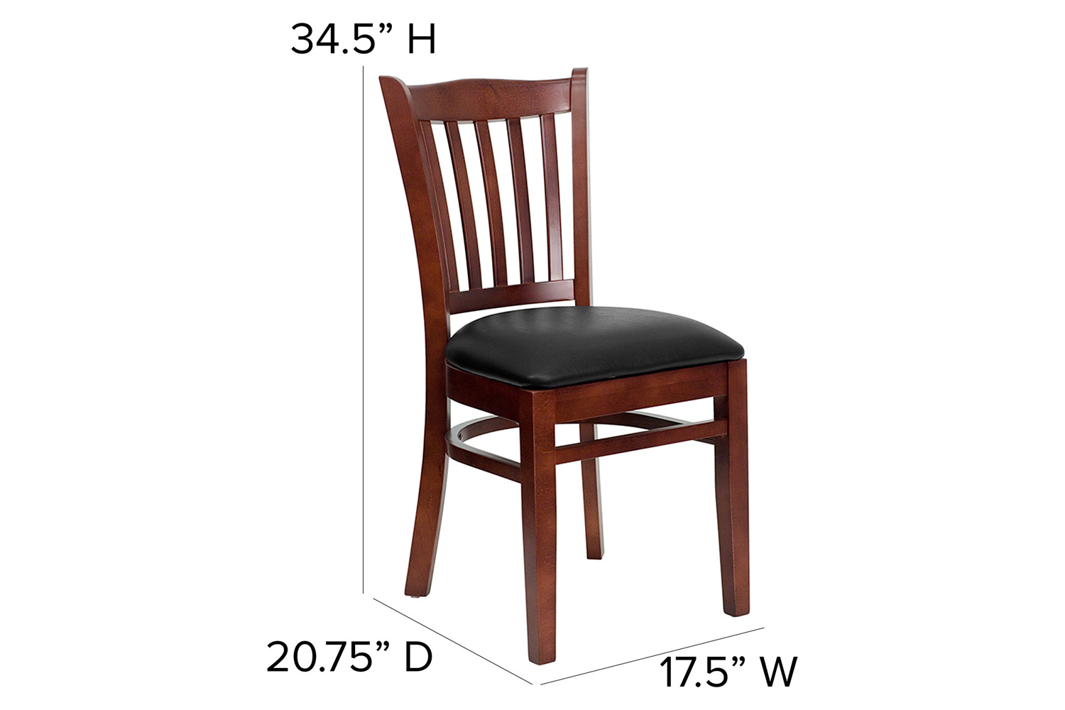 BLNK HERCULES Series Mahogany Wood Vertical Slat Back Restaurant Chair with Vinyl Seat - Black