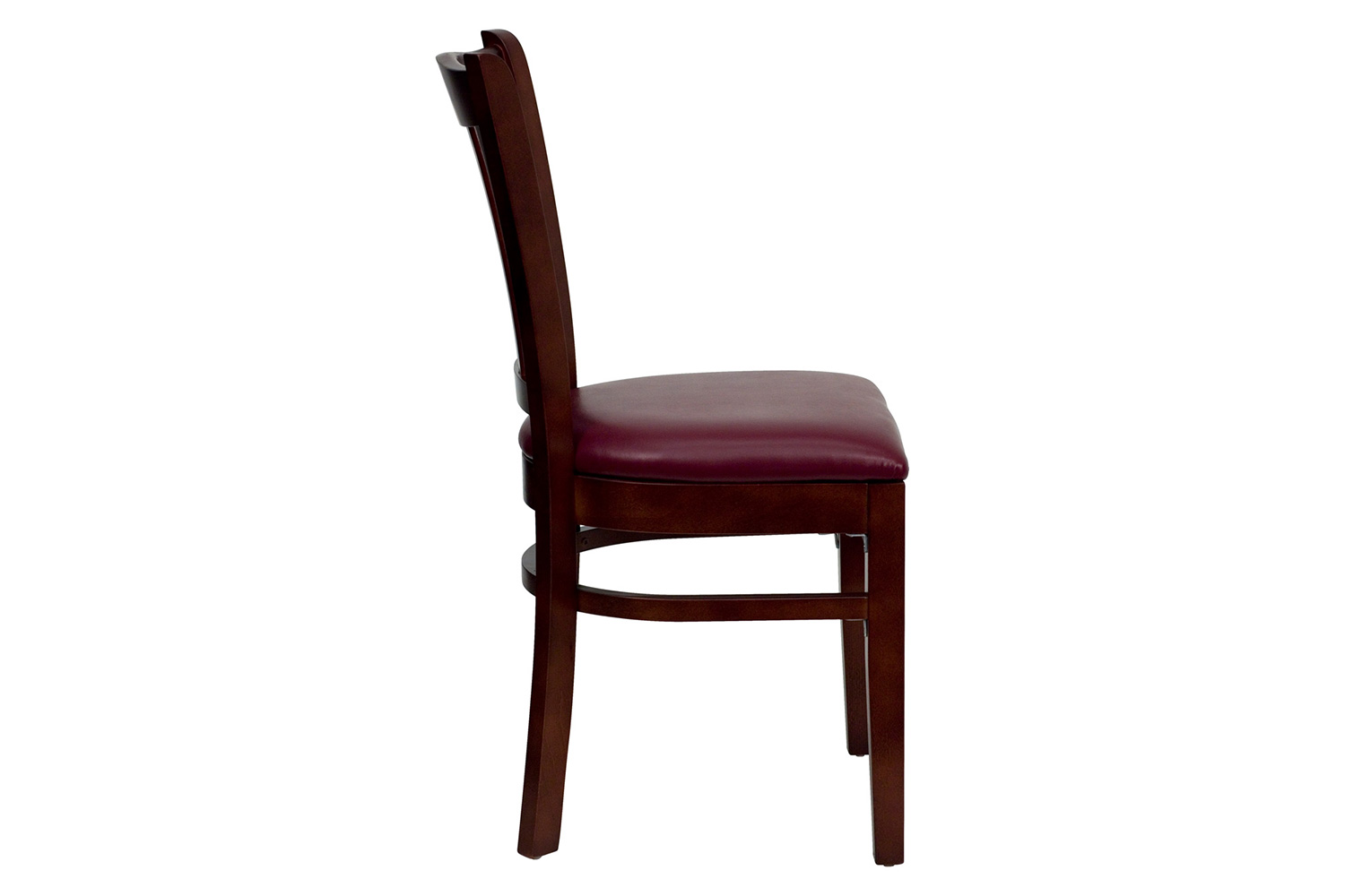 BLNK HERCULES Series Mahogany Wood Vertical Slat Back Restaurant Chair with Vinyl Seat - Burgundy