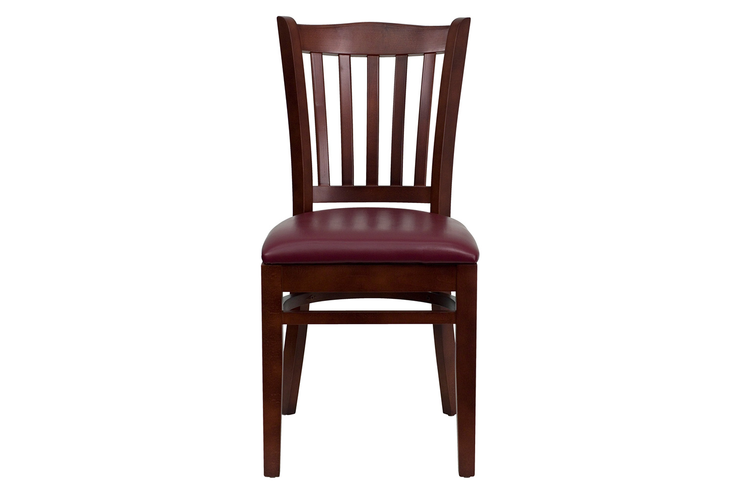 BLNK HERCULES Series Mahogany Wood Vertical Slat Back Restaurant Chair with Vinyl Seat - Burgundy