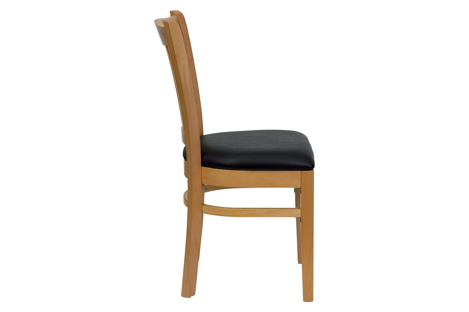 BLNK HERCULES Series Natural Wood Vertical Slat Back Restaurant Chair with Vinyl Seat - Black