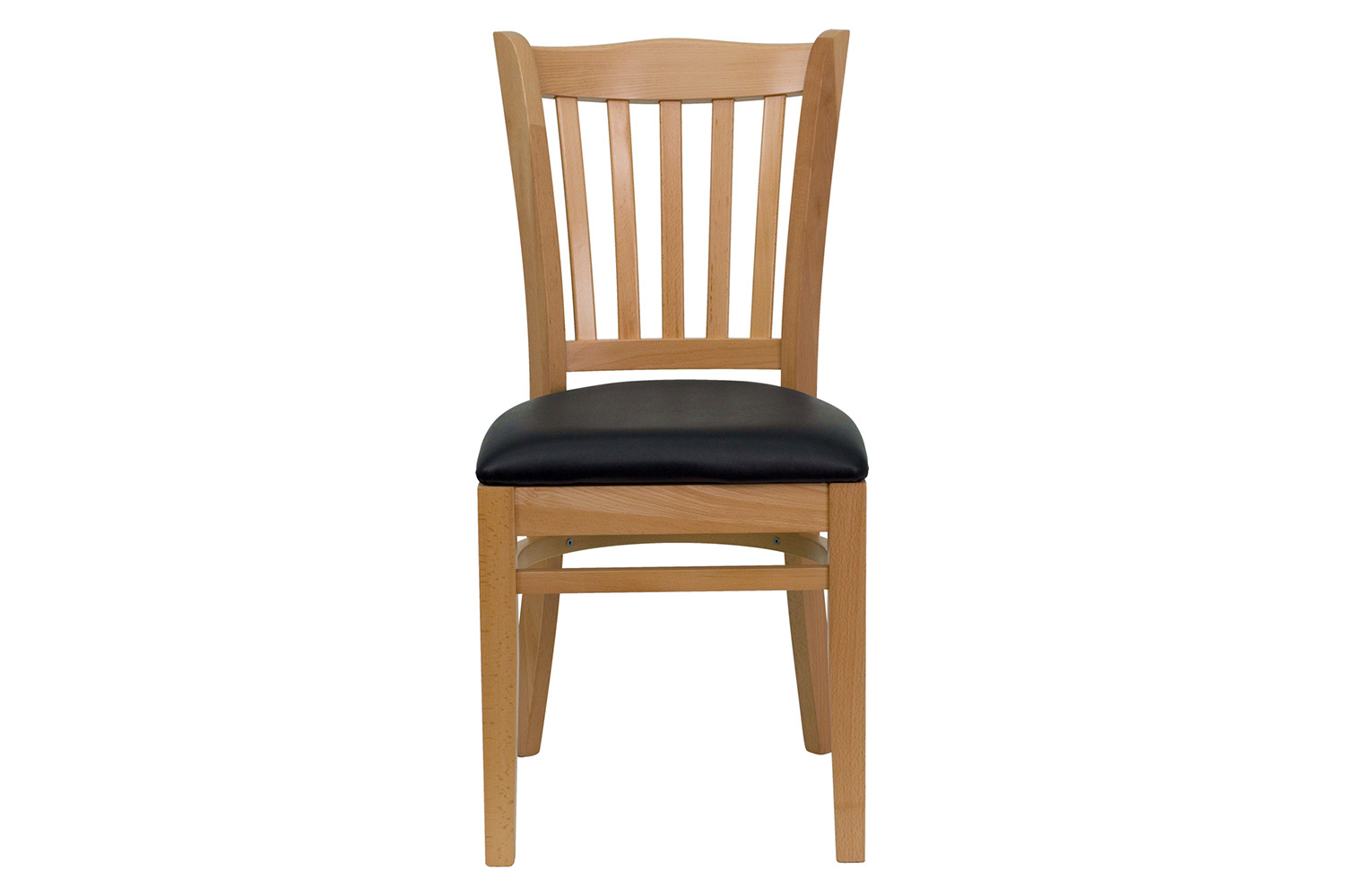 BLNK HERCULES Series Natural Wood Vertical Slat Back Restaurant Chair with Vinyl Seat - Black