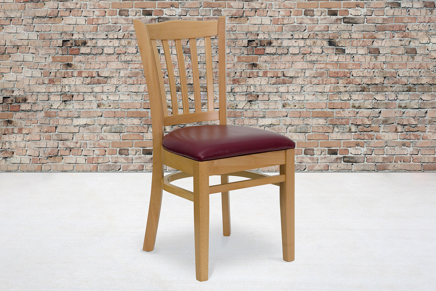 BLNK HERCULES Series Natural Wood Vertical Slat Back Restaurant Chair with Vinyl Seat