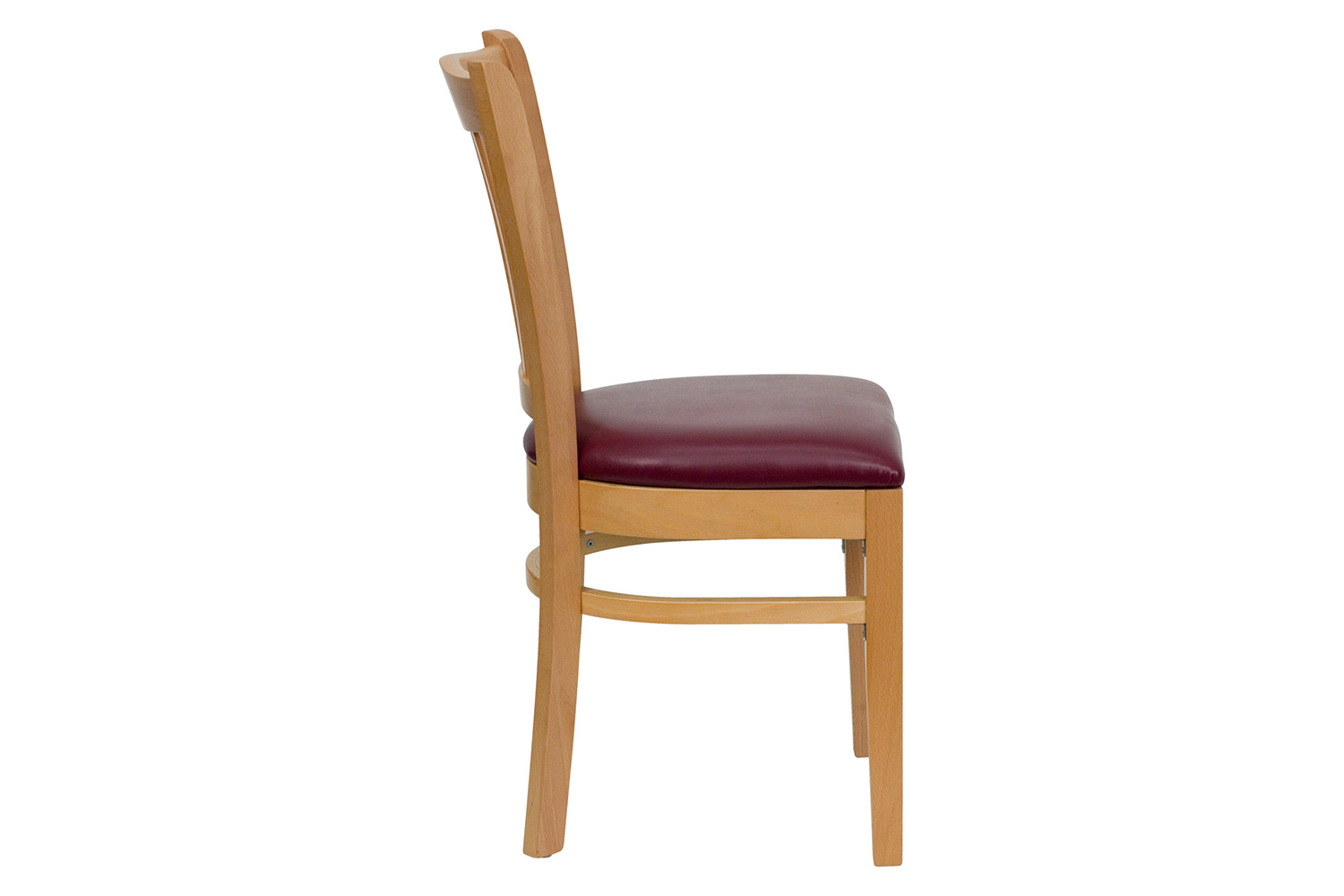 BLNK HERCULES Series Natural Wood Vertical Slat Back Restaurant Chair with Vinyl Seat - Burgundy