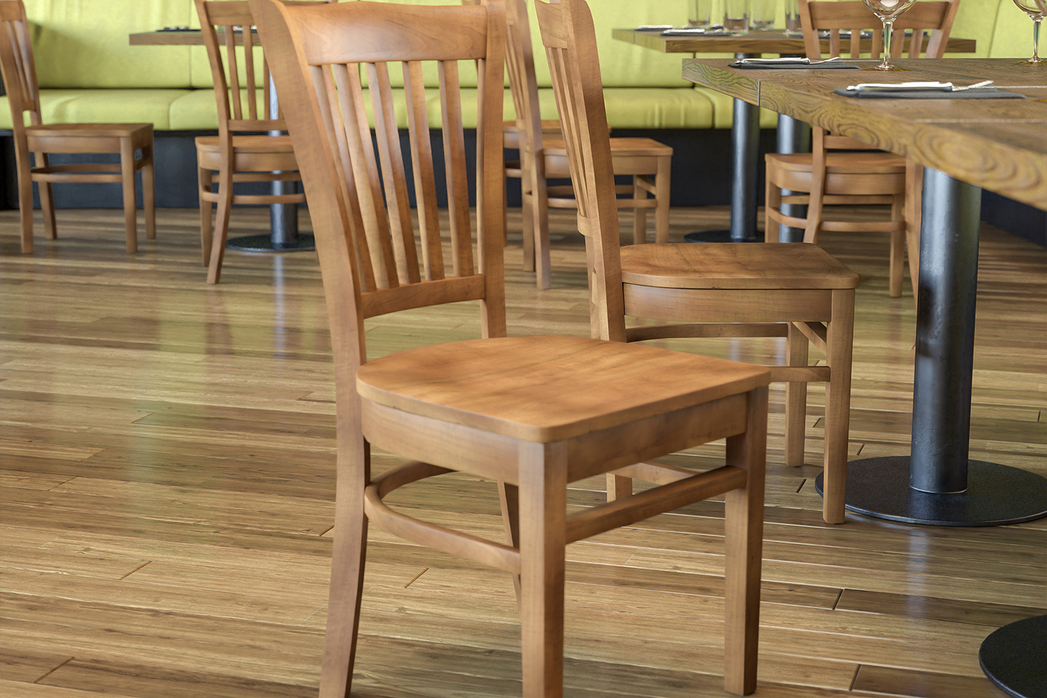 BLNK HERCULES Series Wood Vertical Slat Back Restaurant Chair