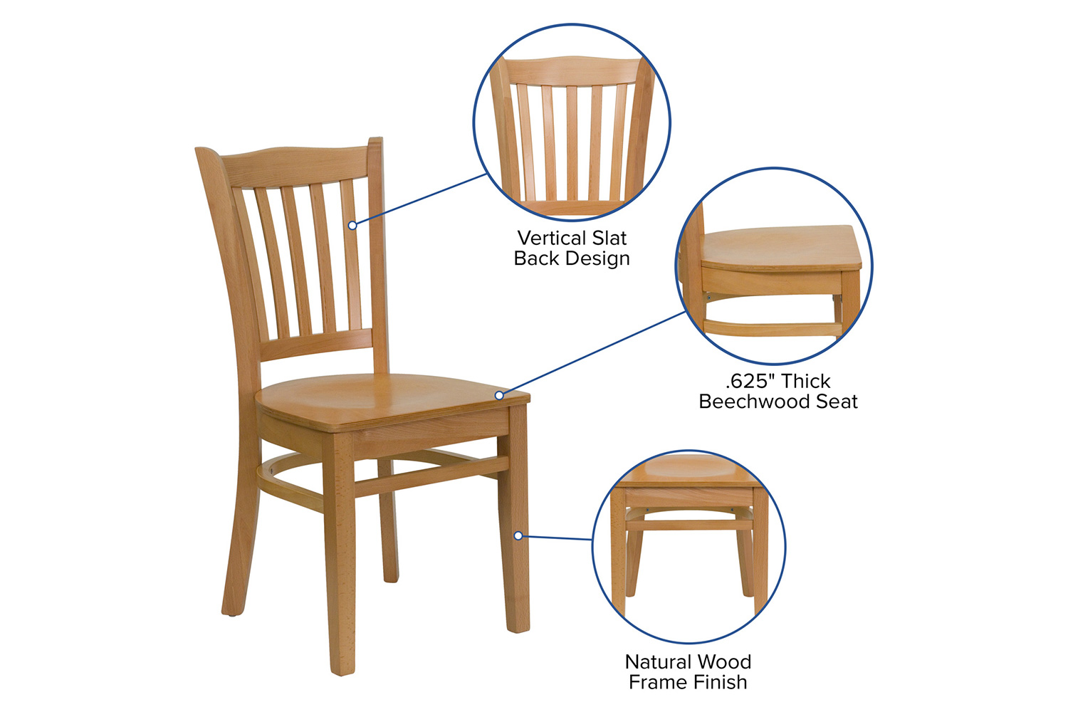 BLNK HERCULES Series Wood Vertical Slat Back Restaurant Chair - Natural