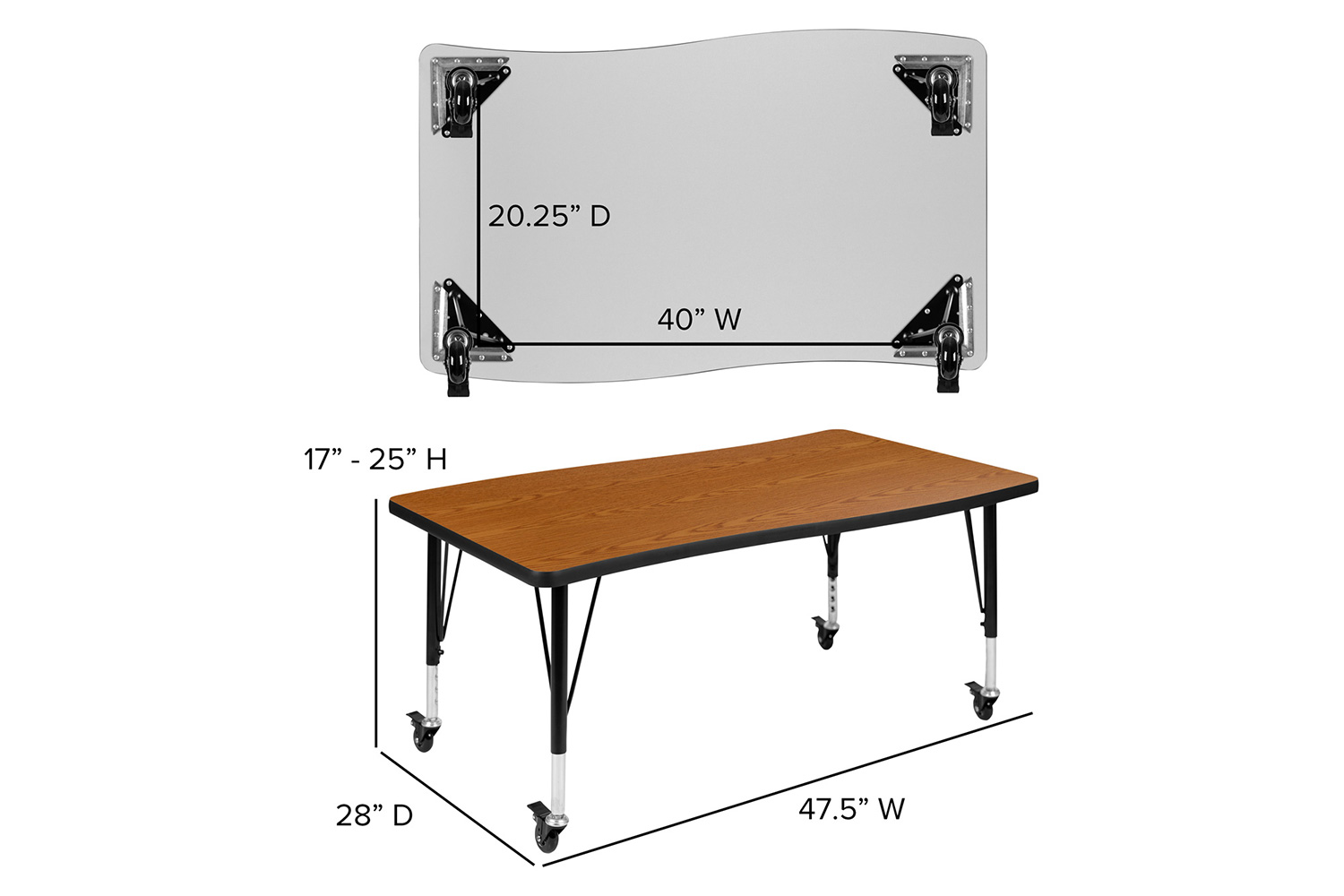 BLNK™ Emmy Mobile Oval Thermal Laminate Wave Flexible Activity Table Set - Oak, 76"L, with 12" Student Stack Chairs