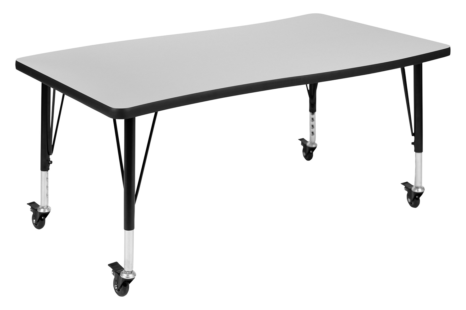 BLNK Emmy Mobile Oval Thermal Laminate Wave Flexible Activity Table Set - Gray, 76"L, with 14" Student Stack Chairs