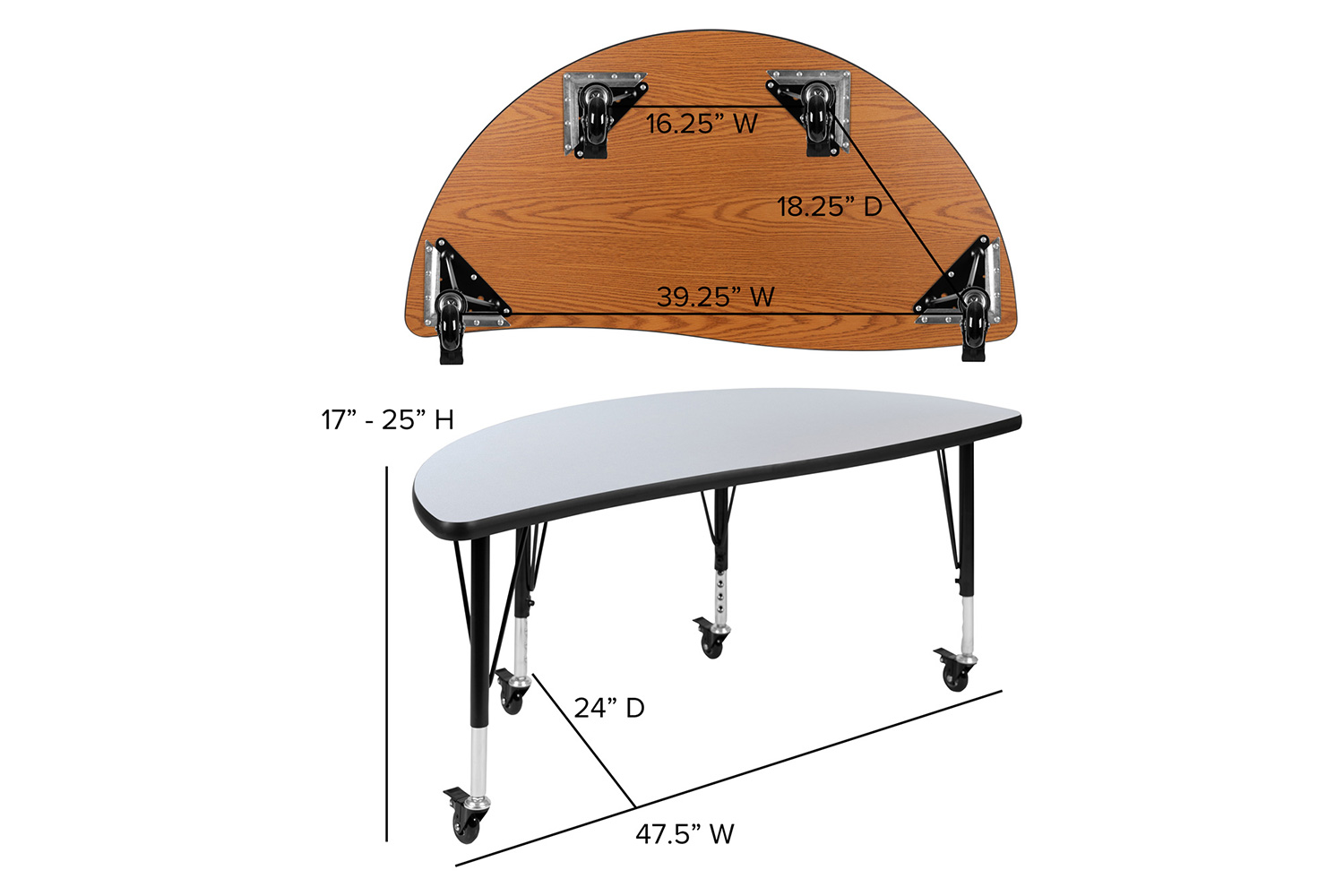 BLNK Emmy Mobile Oval Thermal Laminate Wave Flexible Activity Table Set - Gray, 76"L, with 14" Student Stack Chairs