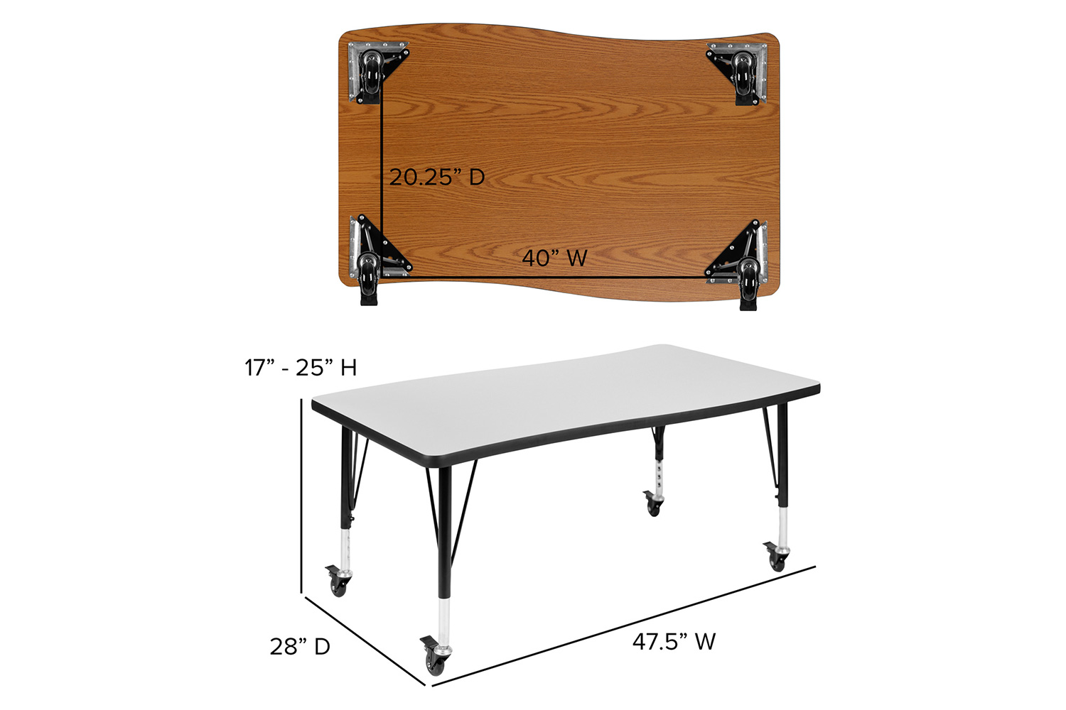 BLNK Emmy Mobile Oval Thermal Laminate Wave Flexible Activity Table Set - Gray, 76"L, with 14" Student Stack Chairs