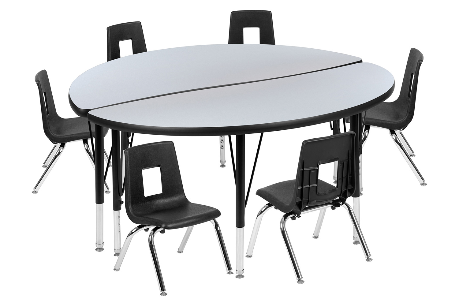 BLNK Emmy Circle Thermal Laminate Wave Flexible Activity Table Set - Gray, 47.5"D, with 14" Student Stack Chairs