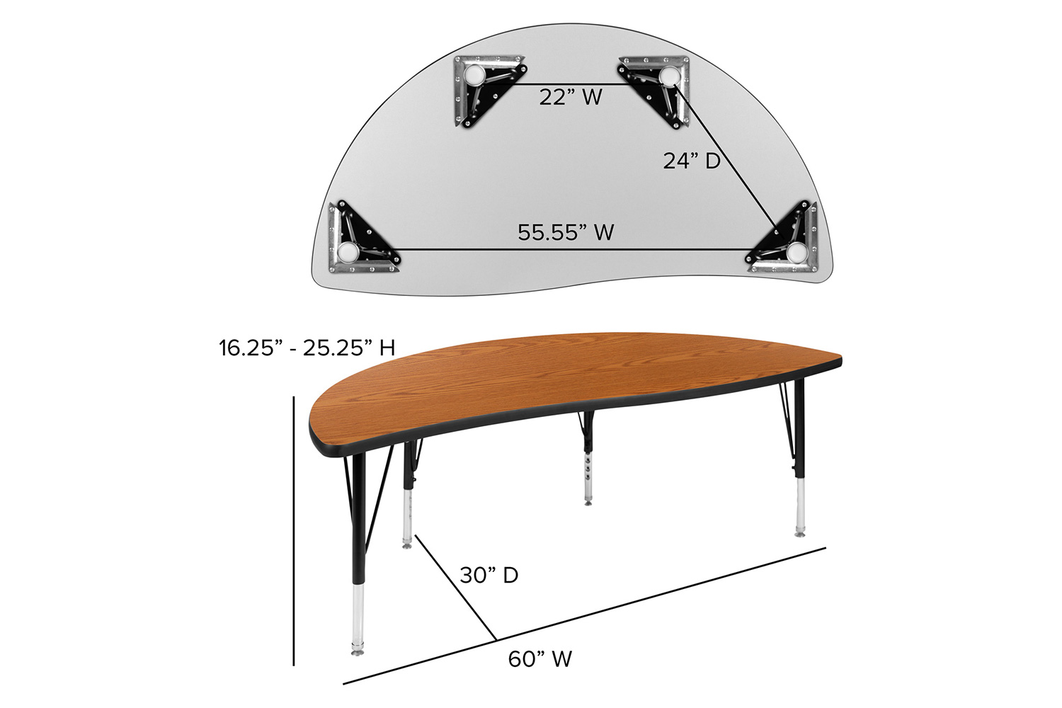 BLNK Emmy Circle Thermal Laminate Wave Flexible Activity Table Set - Oak, 60"D, with 14" Student Stack Chairs