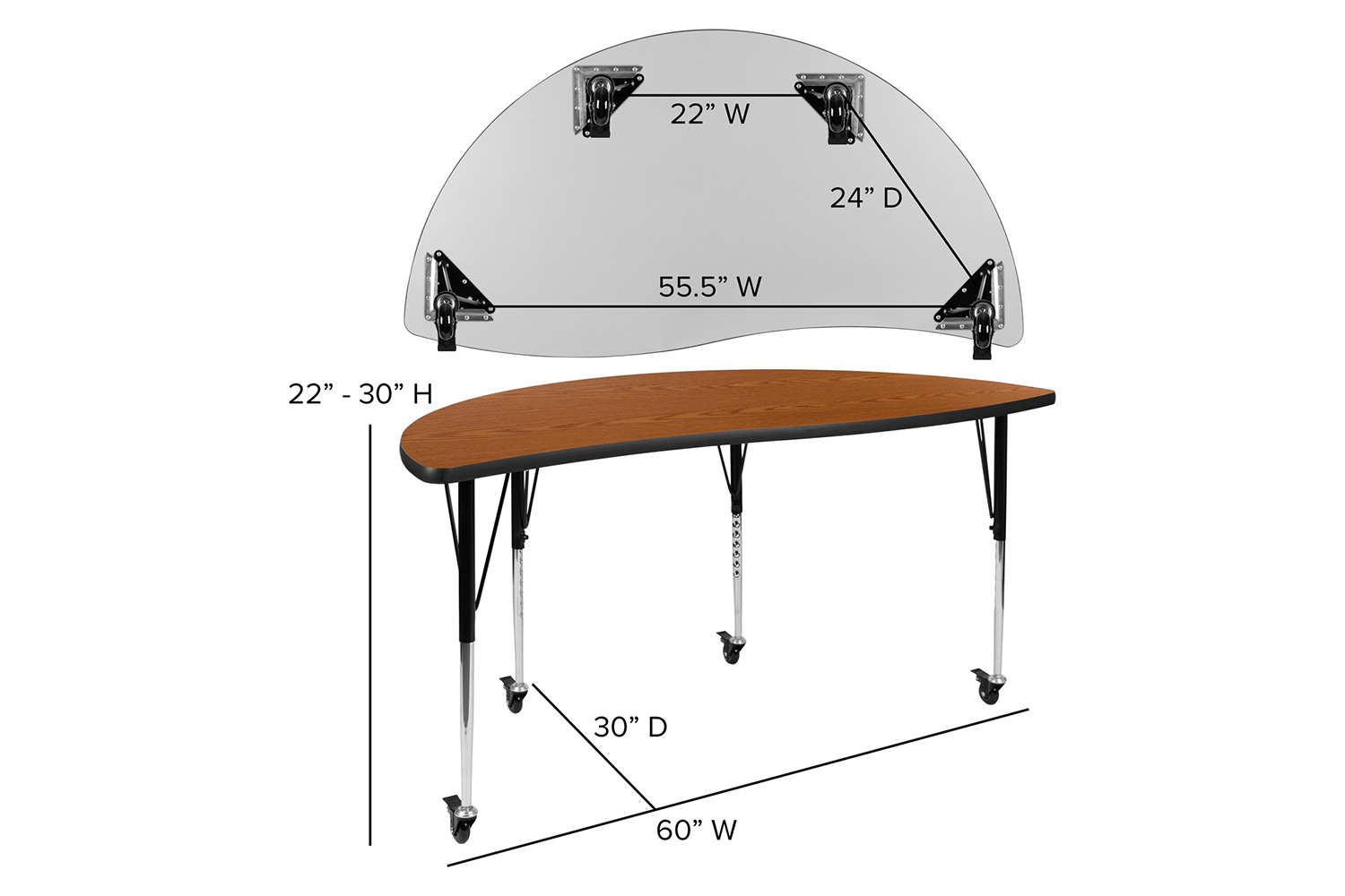 BLNK Emmy Mobile Oval Thermal Laminate Wave Flexible Activity Table Set - Oak, 86"L, with 16" Student Stack Chairs