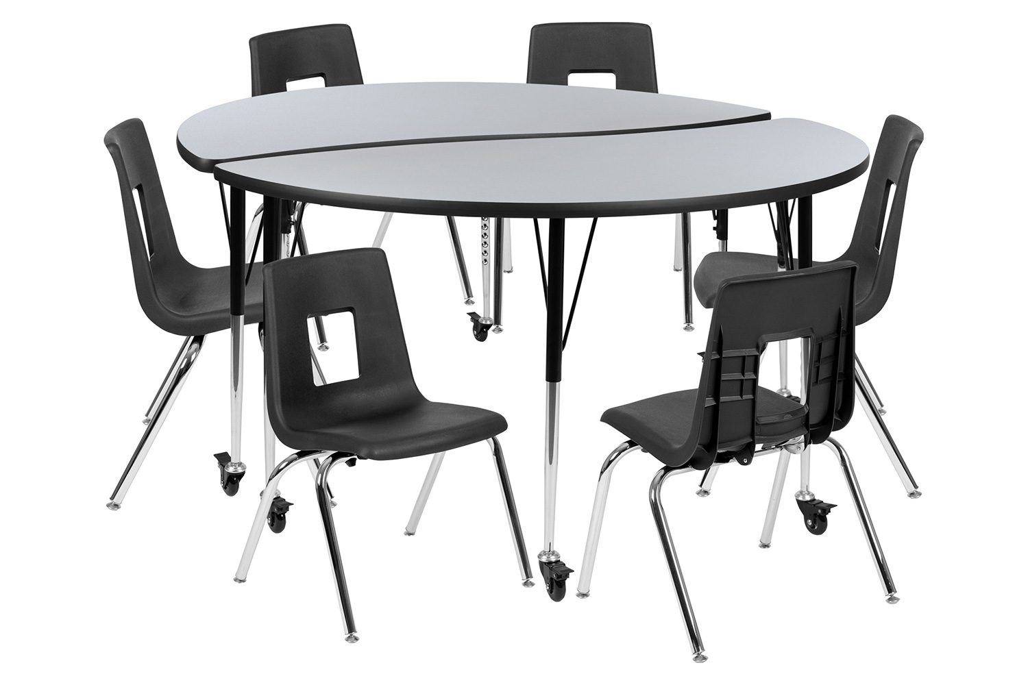 BLNK™ Emmy Mobile Circle Thermal Laminate Wave Flexible Activity Table Set - Gray, 60"D, with 16" Student Stack Chairs