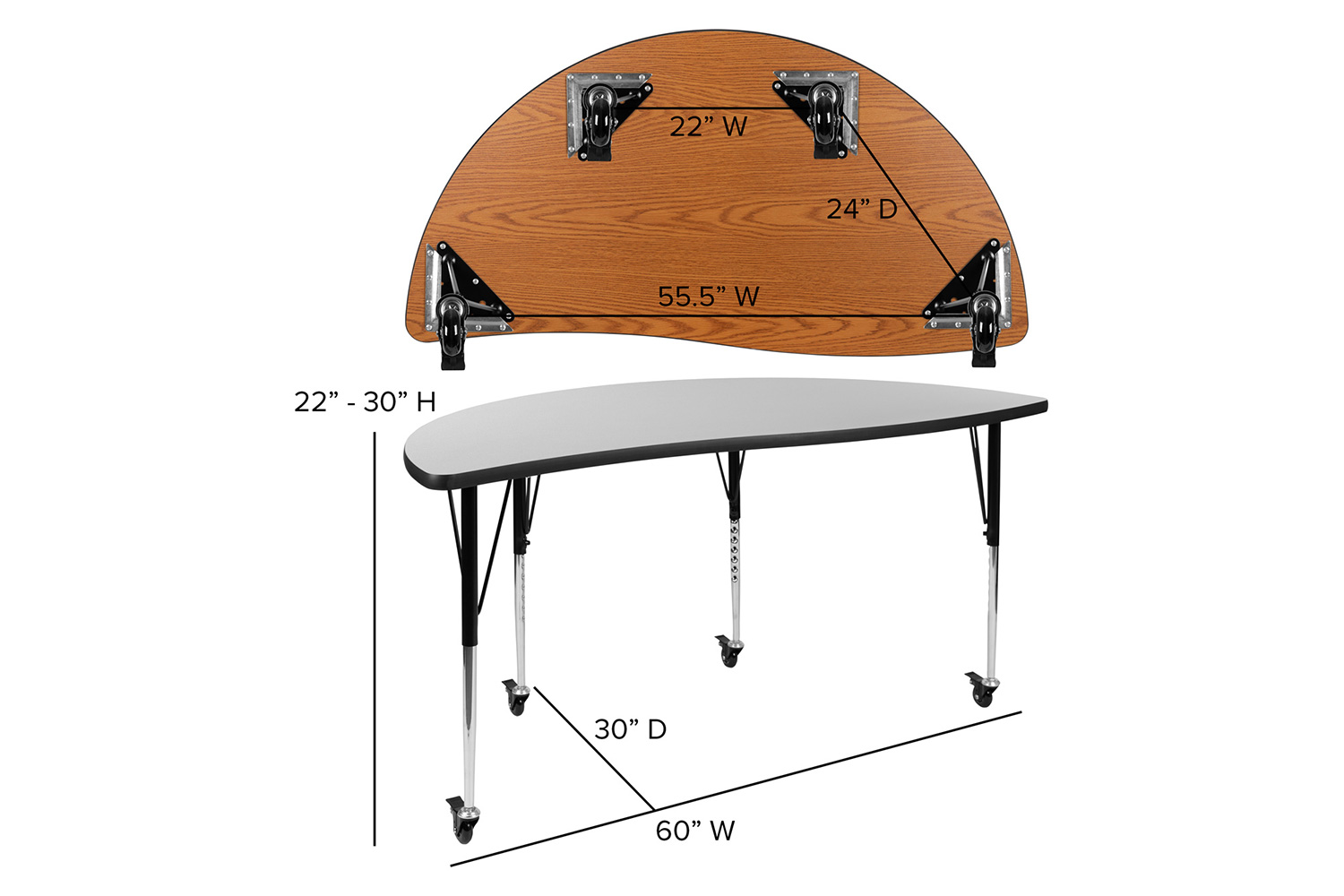 BLNK™ Emmy Mobile Circle Thermal Laminate Wave Flexible Activity Table Set - Gray, 60"D, with 16" Student Stack Chairs