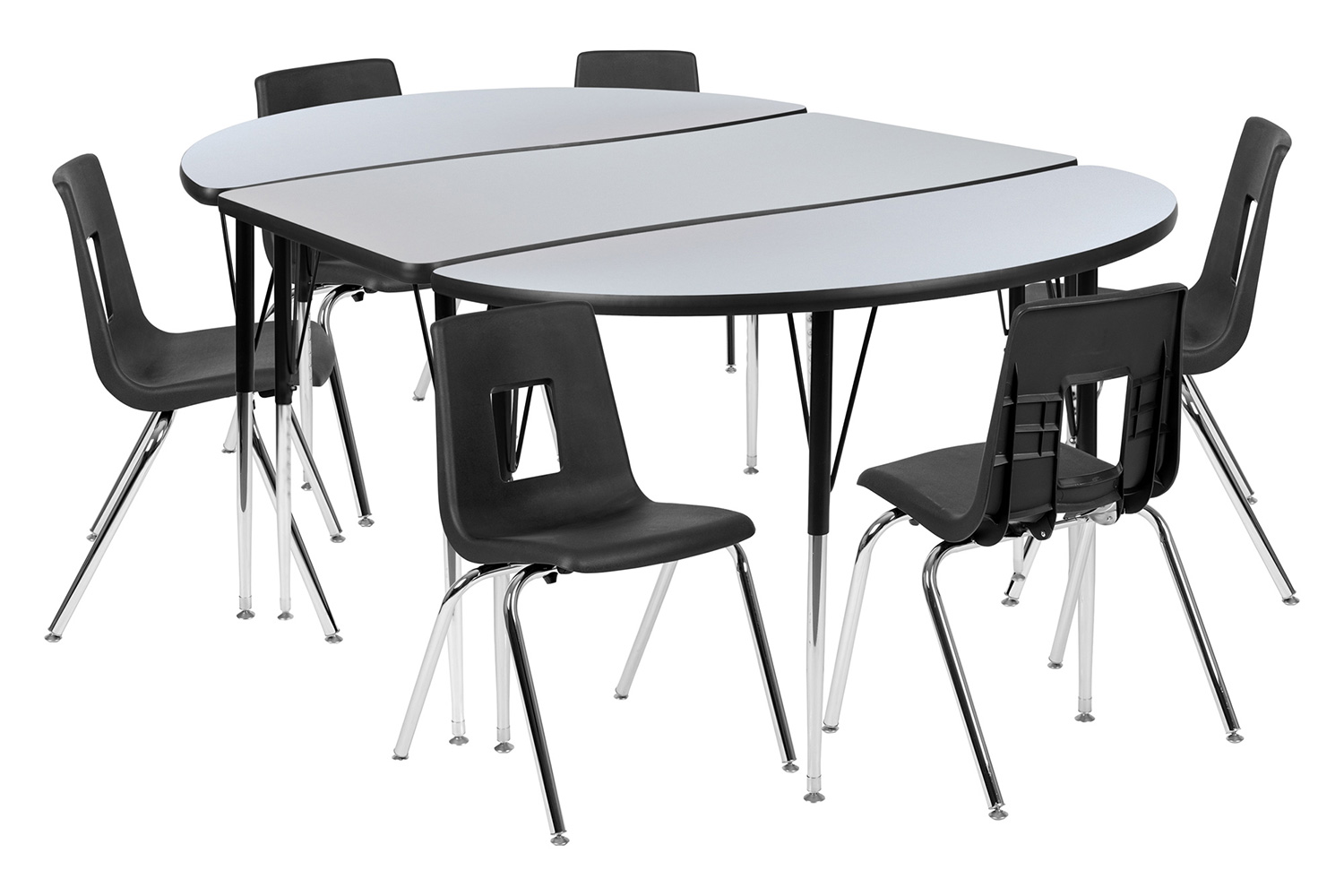 BLNK Emmy Oval Thermal Laminate Wave Flexible Activity Table Set with Chairs - Gray, 76"L, with 18" Student Stack Chairs