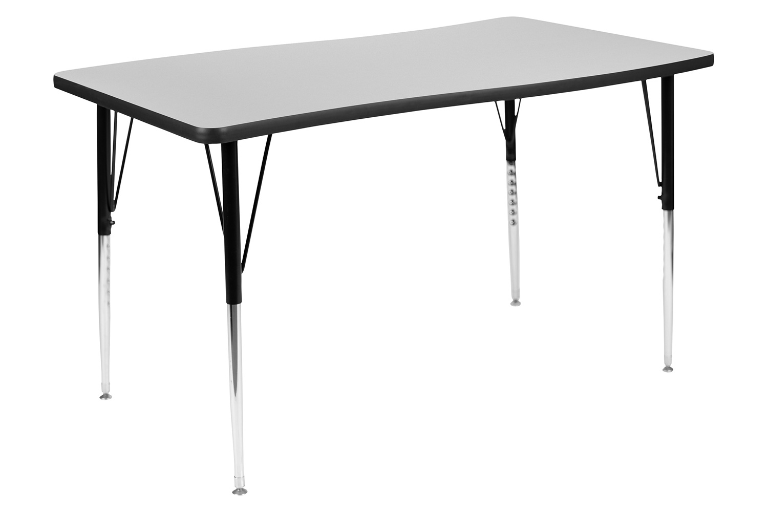 BLNK Emmy Oval Thermal Laminate Wave Flexible Activity Table Set with Chairs - Gray, 76"L, with 18" Student Stack Chairs