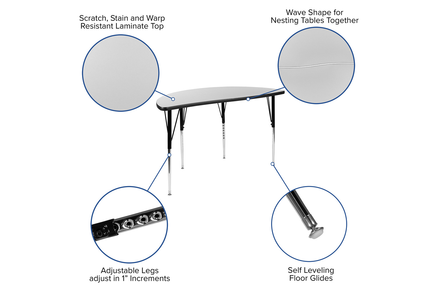 BLNK Emmy Oval Thermal Laminate Wave Flexible Activity Table Set with Chairs - Gray, 76"L, with 18" Student Stack Chairs