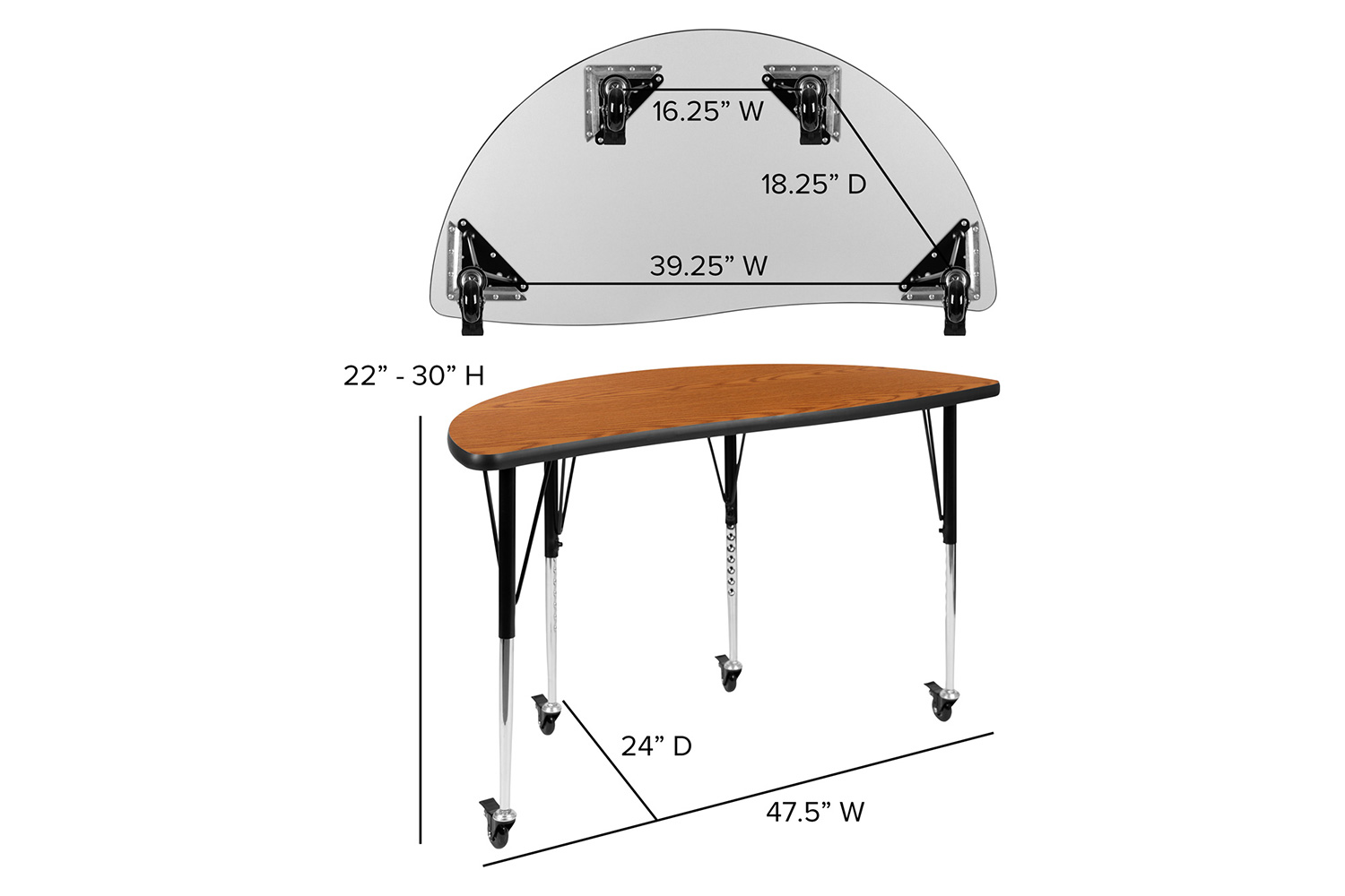 BLNK Emmy Mobile Oval Thermal Laminate Wave Flexible Activity Table Set - Oak, 76"L, with 18" Student Stack Chairs