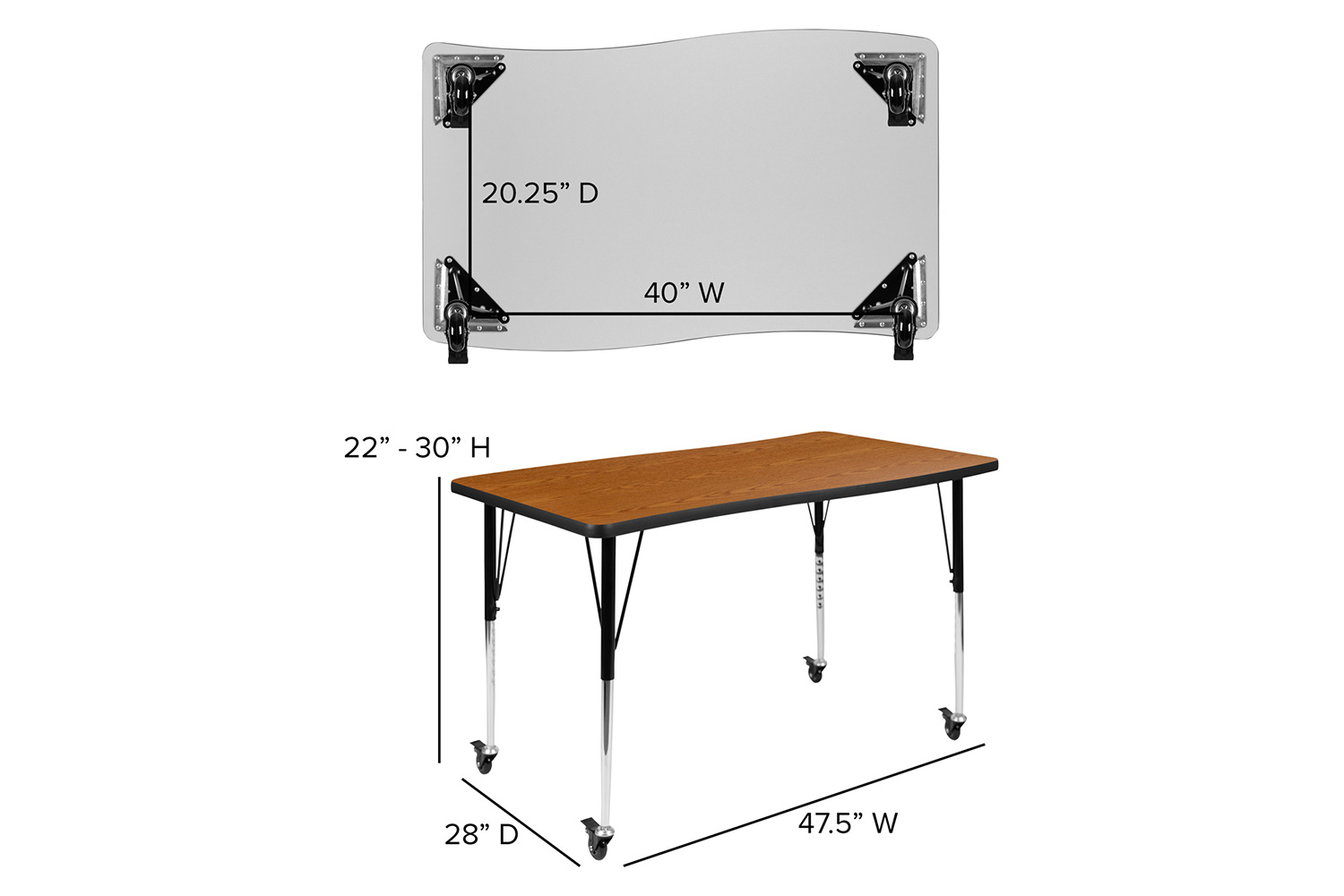 BLNK Emmy Mobile Oval Thermal Laminate Wave Flexible Activity Table Set - Oak, 76"L, with 18" Student Stack Chairs