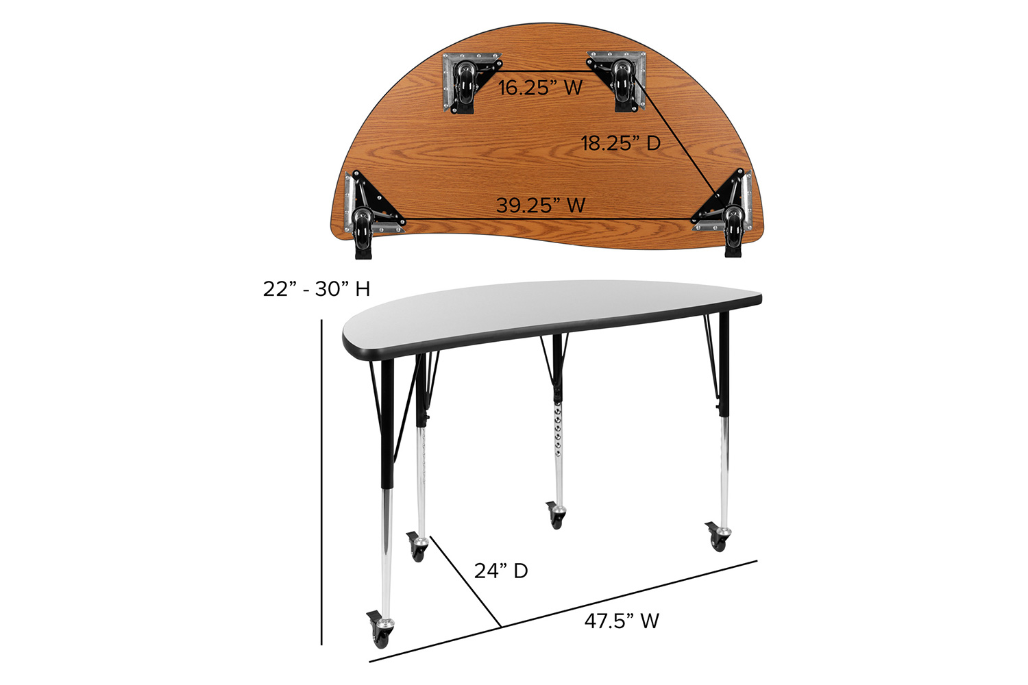 BLNK™ Emmy Mobile Oval Thermal Laminate Wave Flexible Activity Table Set 3 Piece - Gray, 76"L, with Standard Height Adjustable Legs