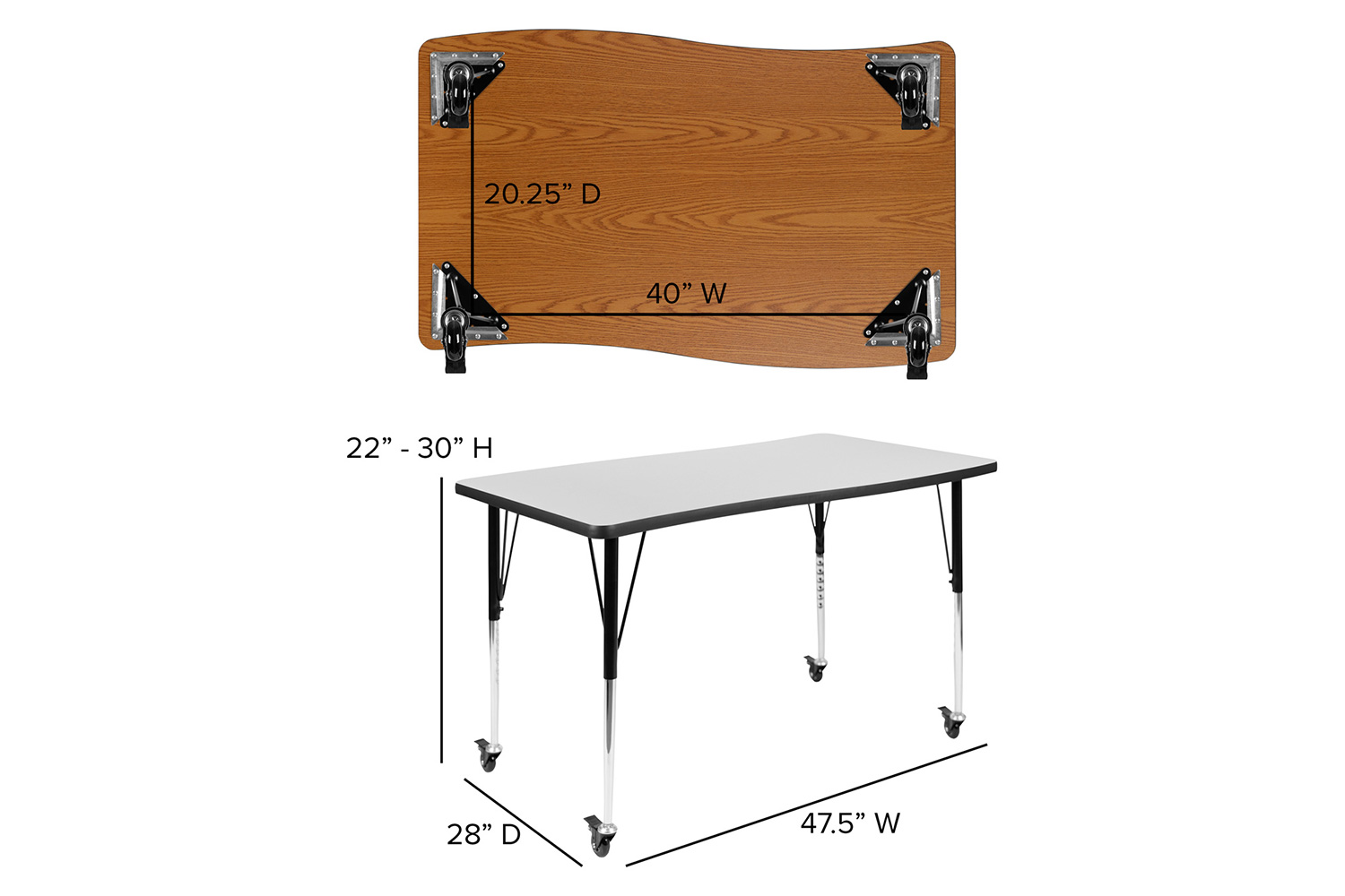 BLNK™ Emmy Mobile Oval Thermal Laminate Wave Flexible Activity Table Set 3 Piece - Gray, 76"L, with Standard Height Adjustable Legs