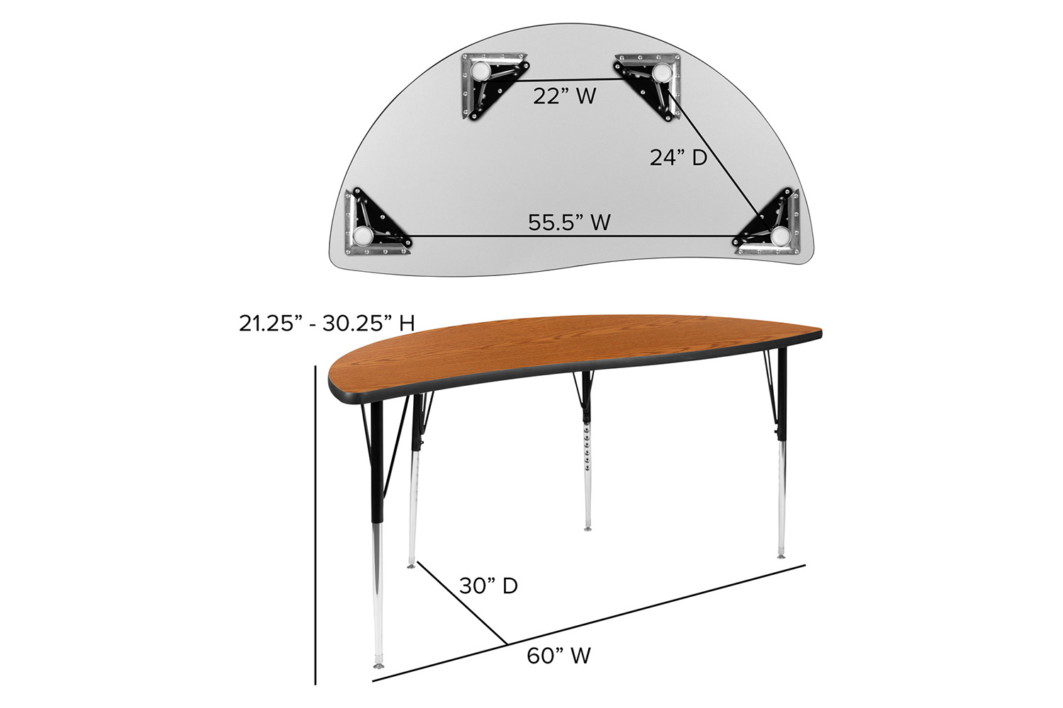 BLNK™ Emmy Oval Thermal Laminate Wave Flexible Activity Table Set 2 Piece - Oak, 86"L, with Standard Height Adjustable Legs