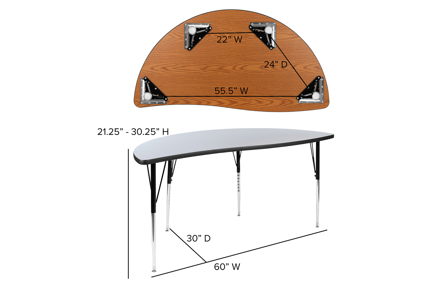 BLNK™ Emmy Circle Thermal Laminate Wave Flexible Activity Table Set 2 Piece - Gray, 60"D, with Standard Height Adjustable Legs