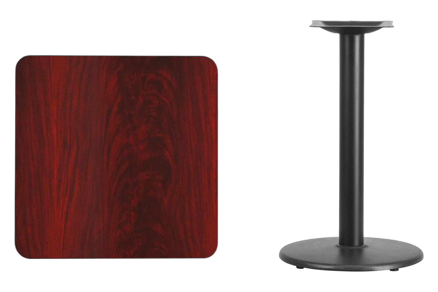 BLNK™ Square Table with 18'' Round Base - Mahogany, 24"W