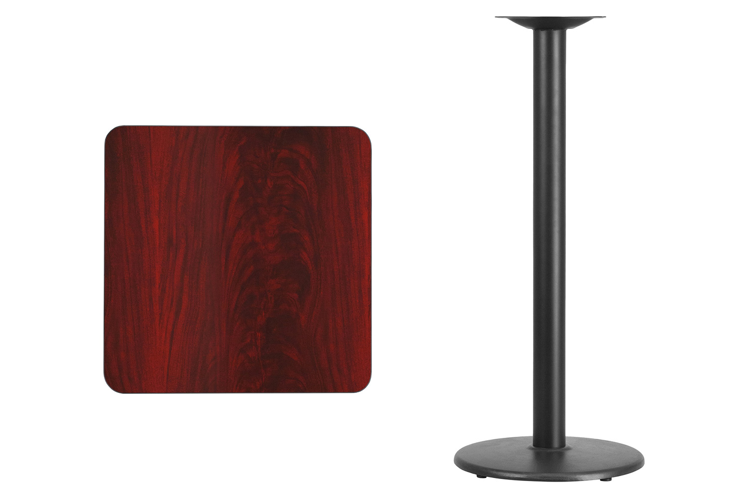 BLNK Square Bar Height Table with 18'' Round Base - Mahogany, 24"W