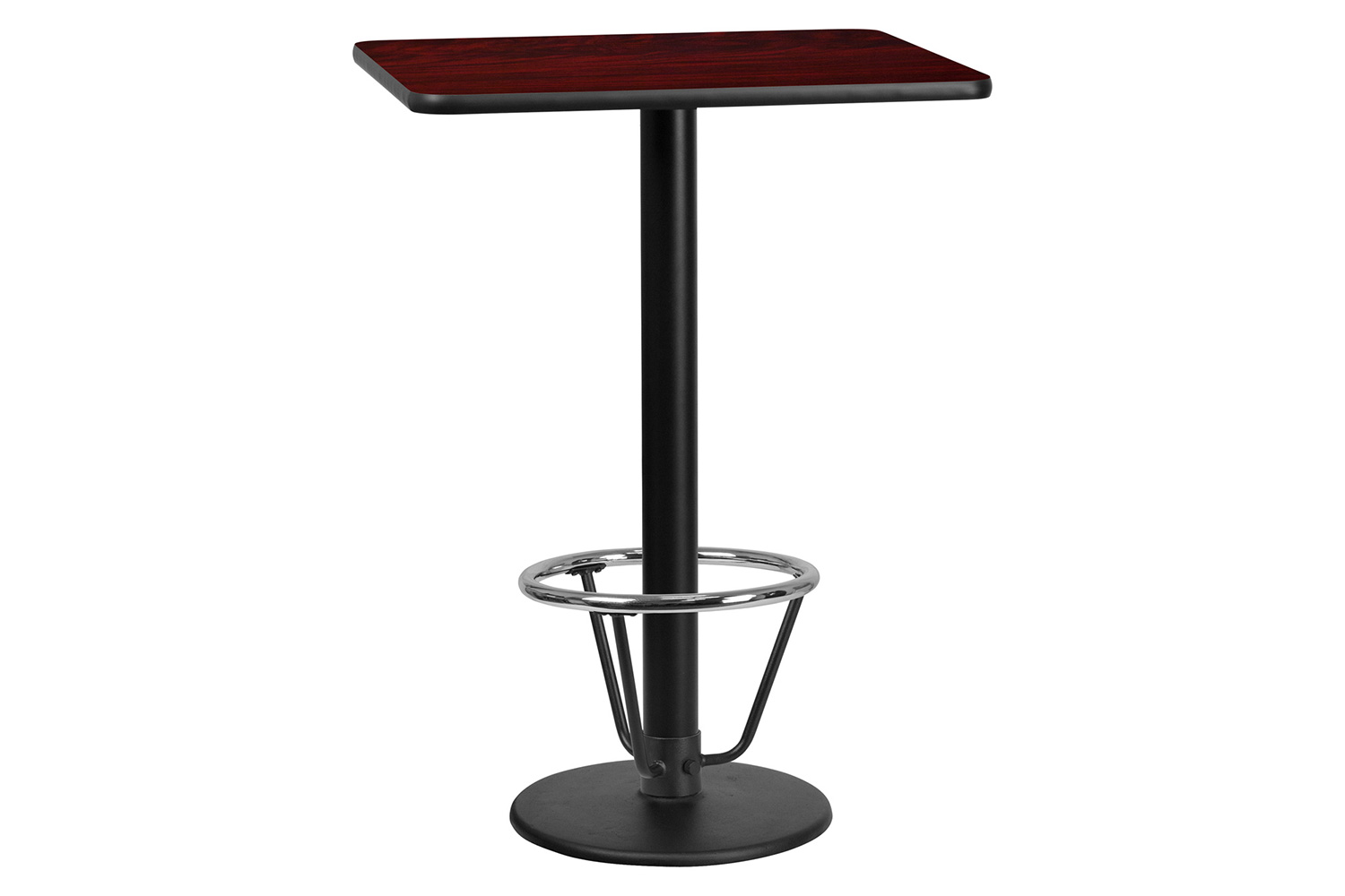 BLNK Rectangular Bar Height Table with 18'' Round Base - Mahogany, 24"W x 30"L, with Foot Ring