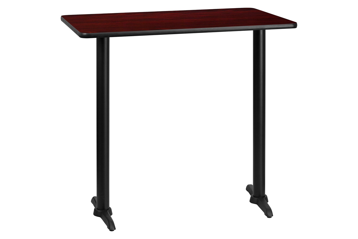 BLNK Rectangular Bar Height Table with 5'' x 22'' Bases - Mahogany, 30"W x 42"L