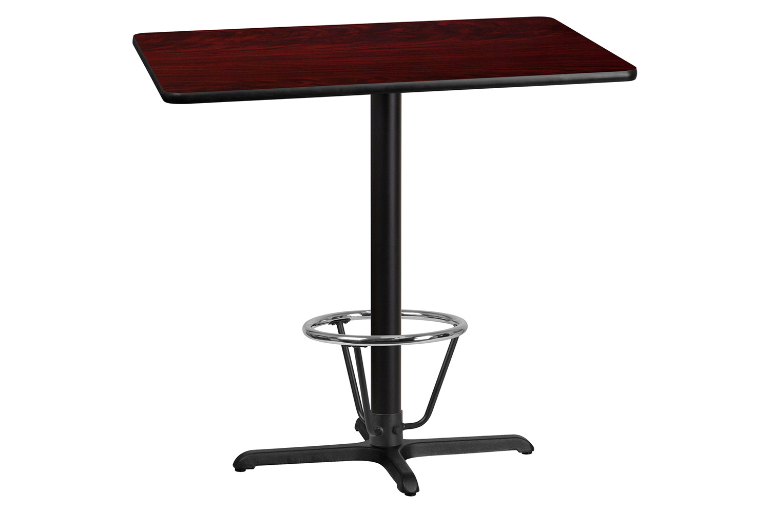 BLNK Rectangular Bar Height Table with 23.5'' x 29.5'' Base - Mahogany, 30"W x 42"L, with Foot Ring