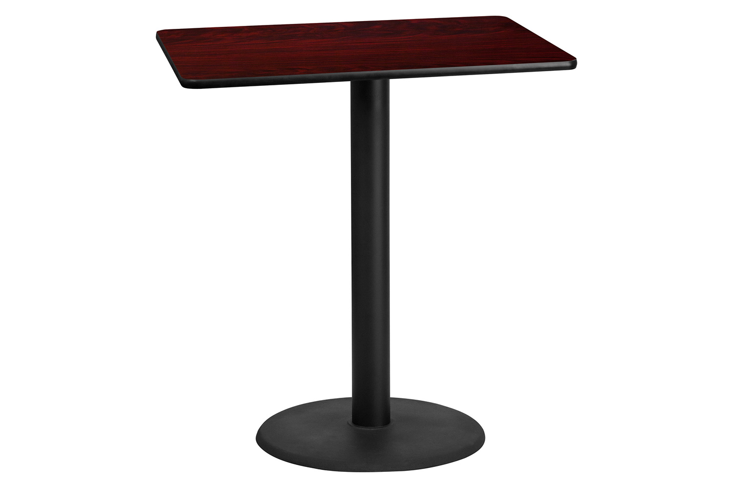 BLNK Rectangular Bar Height Table with 24'' Round Base - Mahogany, 30"W x 42"L