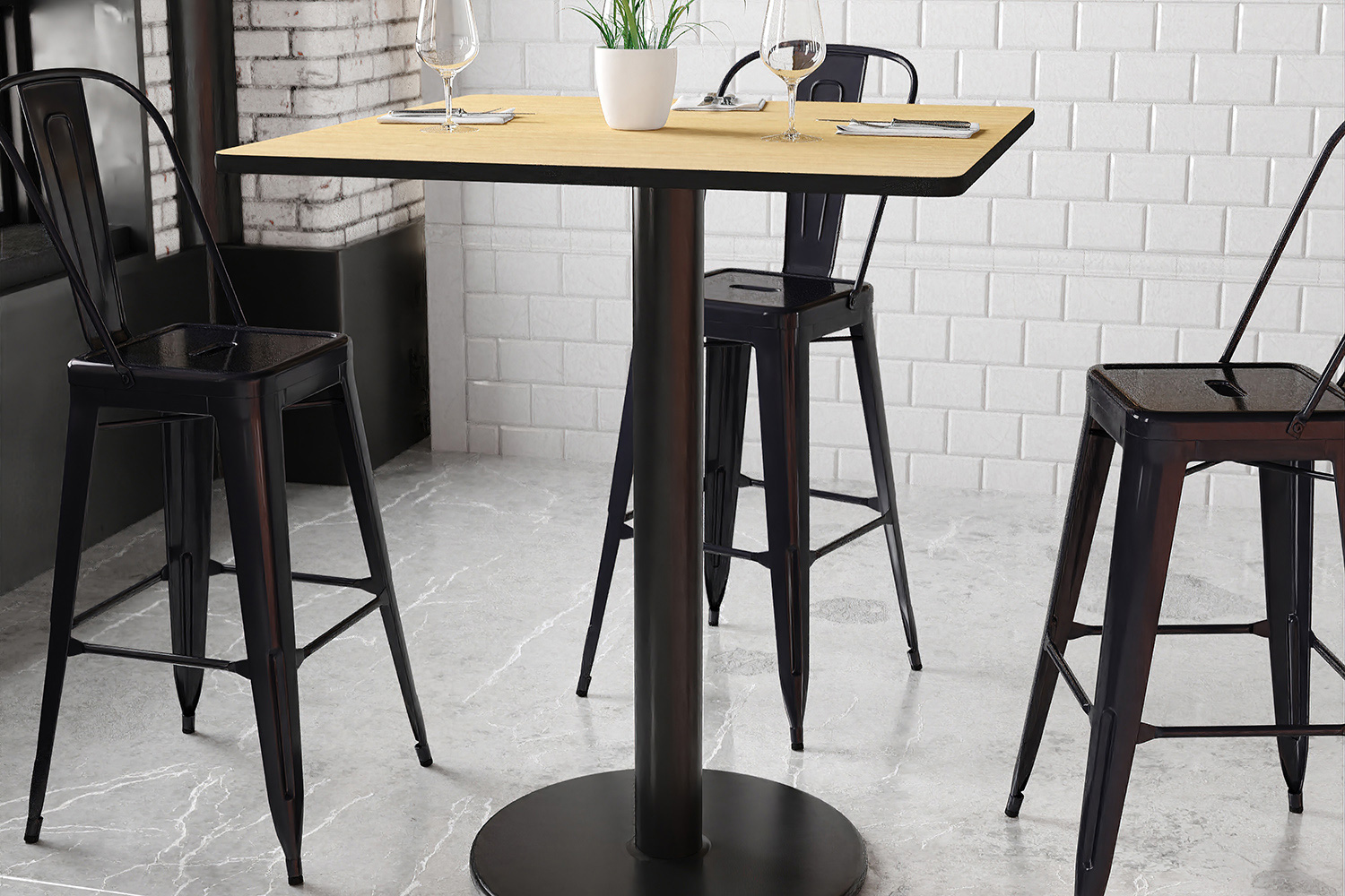 BLNK Square Bar Height Table with 24'' Round Base