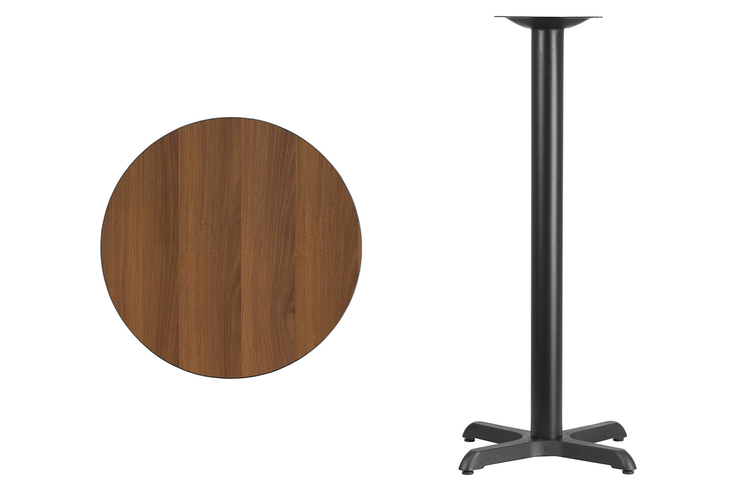 BLNK Round Bar Height Table with 22'' x 22'' Base - Walnut, 24"D