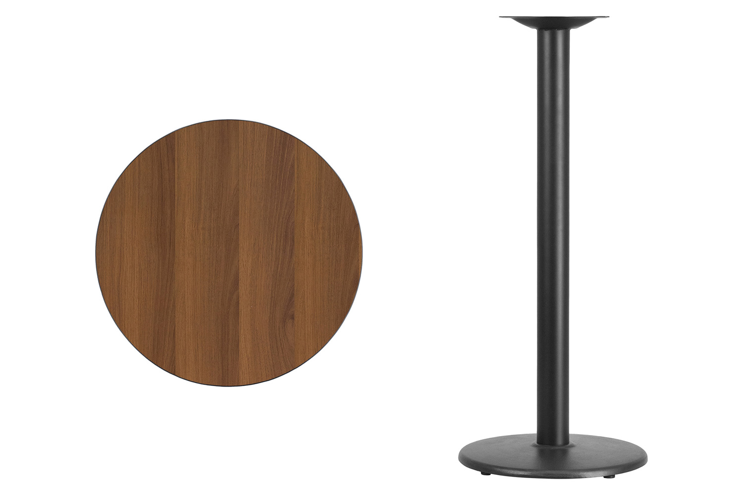 BLNK Round Bar Height Table with 18'' Round Base - Walnut, 24"D